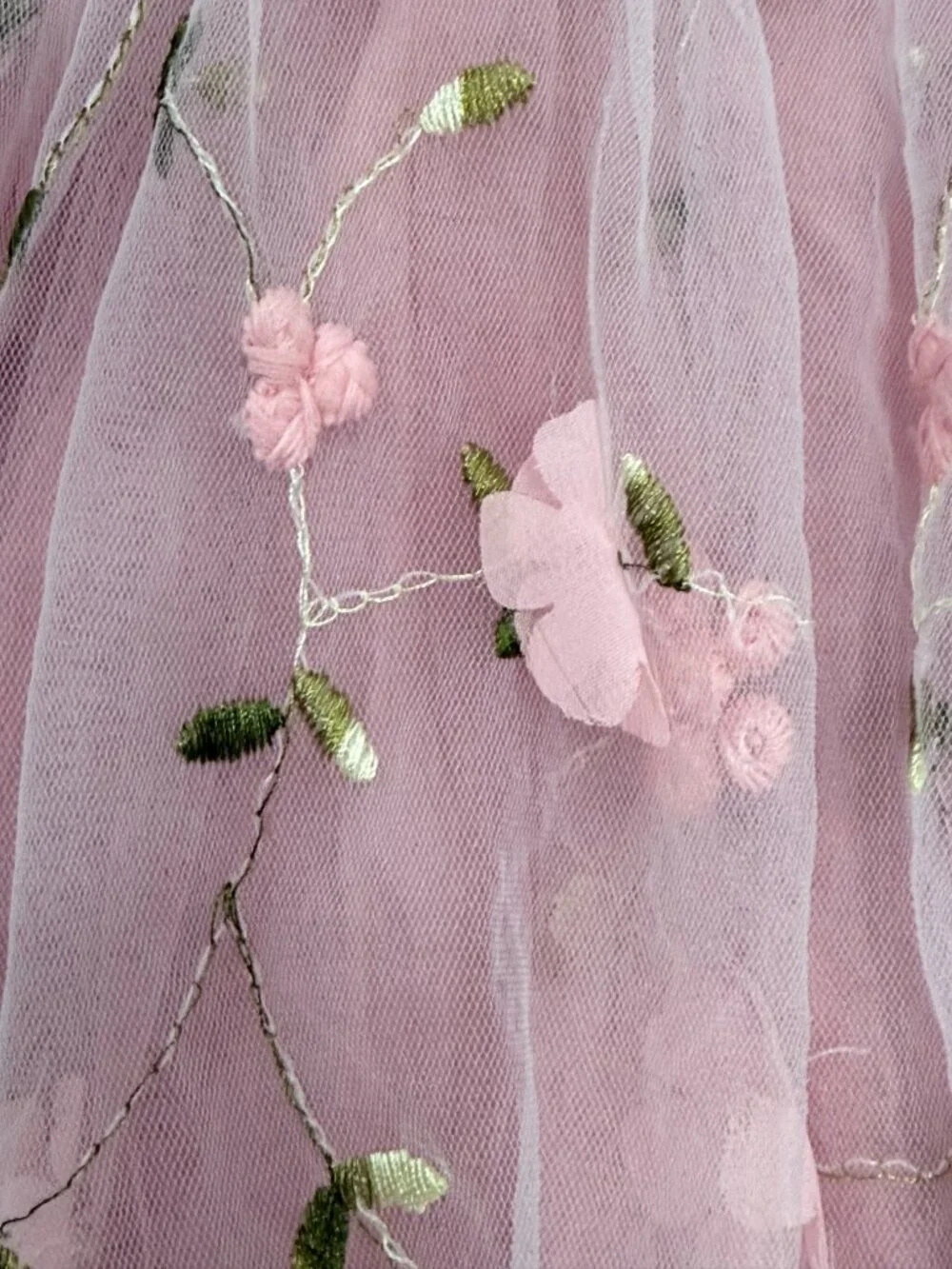 Pink Floral Embroidered Tulle Dress Girls Toddler Fairy Princess Cottagecore